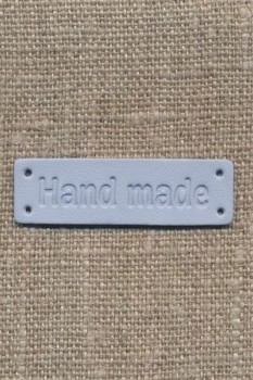 Motiv - Label i læderlook firkantet "Handemade" i lyseblå