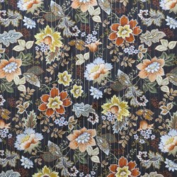 Bomulds-voil med blomster og metalic strib