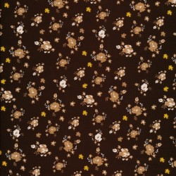 Bomulds poplin i mørkebrun med blomster