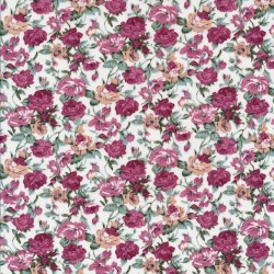 Bomulds-poplin med blomster offwhite og gammel rosa