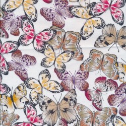 Bomulds poplin med sommerfugle i hvid, beige, pink, gul