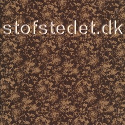 Bomulds poplin med blomster brun og beige.