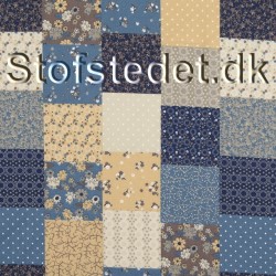 Bomuld ternet i patchwork print i støvet blå, beige, brun