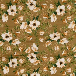 Bomuld med blomster i lys brun, offwhite, beige