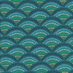 Bomuld/polyester i petrol med grafisk håndtegnet mønster