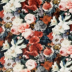 Bomuld m/digitalt print med store blomster i antik look
