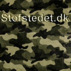 Frotté fleece med army - camouflage print i grå-grøn