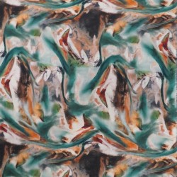 Hør/Viskose i batik mønster i digitalt print i irgrøn rust sand