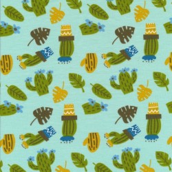 Bomuldsjersey i aqua med kaktus