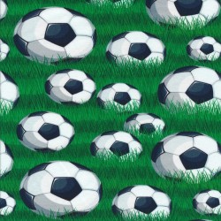 Rest Bomuld/lycra økotex digitalt tryk med fodbolde og græs- 10 cm. 
