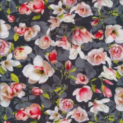 Afklip Bomuld/lycra økotex m/digitalt tryk i grå med magnolia 40x60 cm.