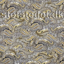 Polyester med paisley/sjalsmønster i lys støvet brun, gul, hvid