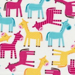 Afklip Patchwork stof af Robert Kaufman med heste i hvid, 50x55 cm.
