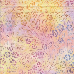 Patchwork stof i batik med blomst og snirkler i pastel