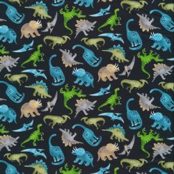 Afklip Patchwork stof i sort med dinosaurus i mini, 50x55 cm.