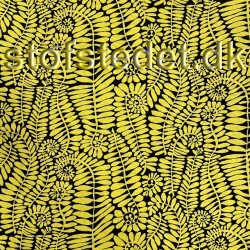 Patchwork stof med blad print i sort og gul- Kaffe Fassett 