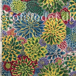 Patchwork stof med store blomster i grøn, gul, petrol- Kaffe Fassett 