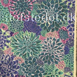 Patchwork stof med store blomster i petrol, lysegrøn, syren - Kaffe Fassett 