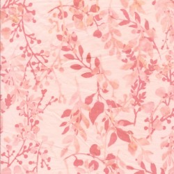 Patchwork stof håndmalet med blade i babylyserød, rosa, laks