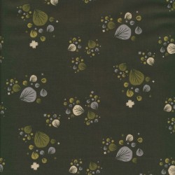 Afklip Patchwork stof i mørkegrøn med blade i army, grålilla, lys oliven, 50x55 cm.