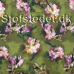 100% silke i oliven med store blomster