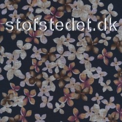 Strik i viscose polyester med blomster i marine lyng sand