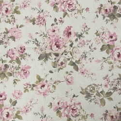Textil-/voksdug i offwhite med lyserøde blomster
