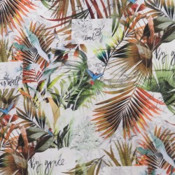  Viscose Jersey digitalprint med palmeblad og fugl