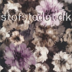 Viscose jersey med blomster i sort, grå, brun, lilla