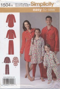 Simplicity 1504 Pyjamas til barn og voksen - Str 4 år - XL - Easy-to-sew