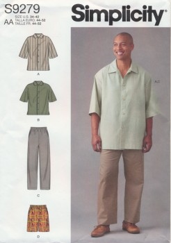Simplicity 9279 Herre løs skjorte, bukser, shorts