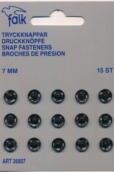 Tryklåse 7 mm. sort - 15 stk.