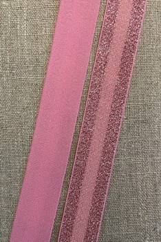 Elastik stribet med glimmer 25 mm. i rosa