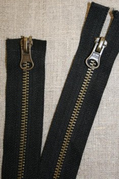 70 cm. 2-vejs jakke-lynlås 6 mm. antik messing/sort