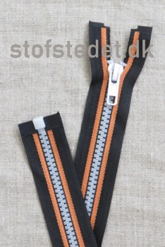 60 cm. delbar lynlås plast sort/orange/hvid