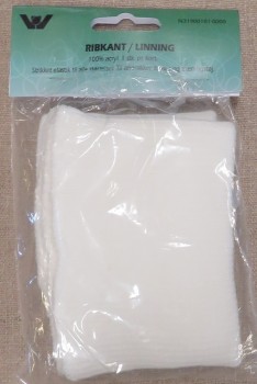 Ribkant/linning i hvid i akryl, 75 mm x 65 cm.