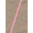 Smalt bånd stribet i rosa og hvid 8 mm.