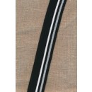 Ribkant stribet i sort, hvid, sølv 35 mm x 125 cm.