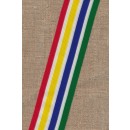 Sportsbånd stribet grøn, blå, gul, rød og hvid 43 mm. 