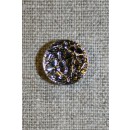 Knap m/blomster sort/sølv, 13 mm.