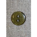 Klar brun/grøn 2-huls knap, 13 mm.