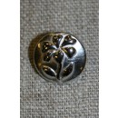 Metal-knap m/blomst, sølv 15 mm.