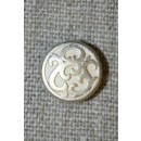 Lille metalknap m/mønster hvid/sølv, 12 mm.