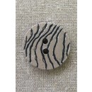 2-huls knap i sølv-look med zebra-striber 30 mm.