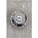 Rund facetslebet sølv knap med simili sten 15 mm.