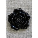 Knap med rose i sort, 25 mm.