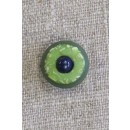 Rund knap i grøn og lime med mørkeblå midte, 18 mm.