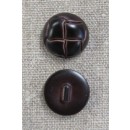 Plast knap i brun læderlook, 20 mm.