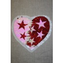 Motiv med vendbare pailletter hjerte med stjerner rød/lyserød