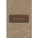 Motiv- label i læderlook i brun "Made by Farmor"